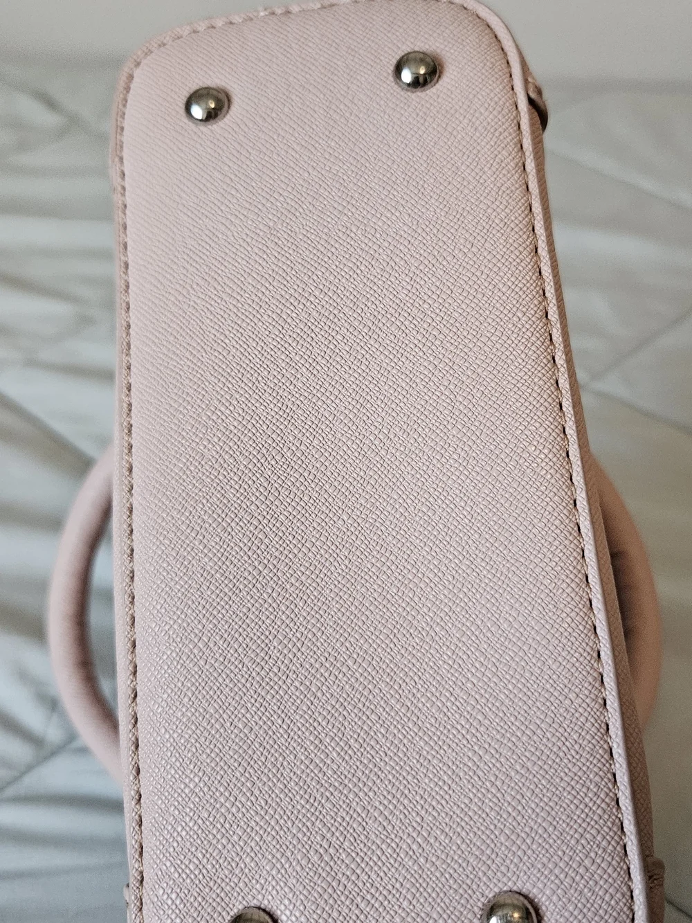 Expressions Pale Pink Leather-Trim Polka Dot Tote